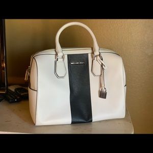 Michael kors white / black center stripe satchel
